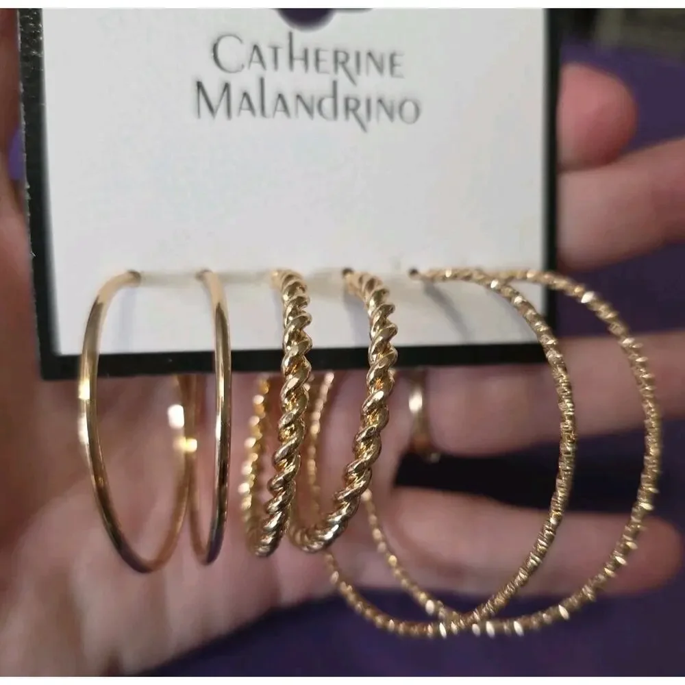 Catherine Malandrino Set Of Three Pairs Gold Tone Hoop Earrings 1.5